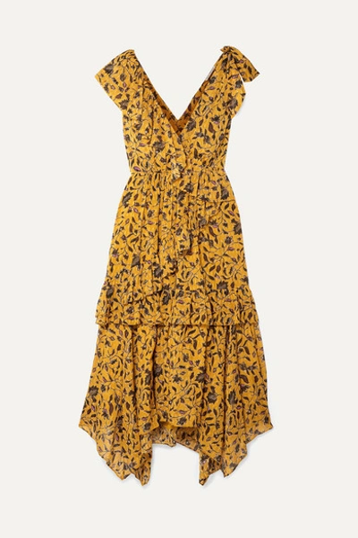 Ulla Johnson Dania Ruffled Floral-print Silk, Cotton And Lurex-blend Midi Dress In Yellow
