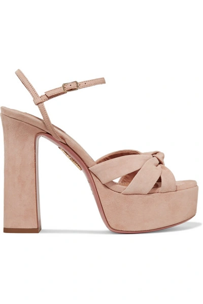 Aquazzura Baba Plateau 125 Suede Platform Sandals In Powder Pink Suede