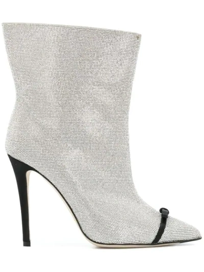 Marco De Vincenzo Pvc-trimmed Crystal-embellished Leather Ankle Boots In Grey