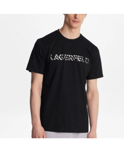 Karl Lagerfeld Foiled Stripe Logo Graphic Tee In Black