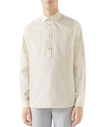 Gucci Men's Striped Quarter-button Sport Shirt In White/red