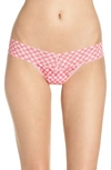 Hanky Panky Do-si-do Gingham Low-rise Lace Thong In Pink Multi