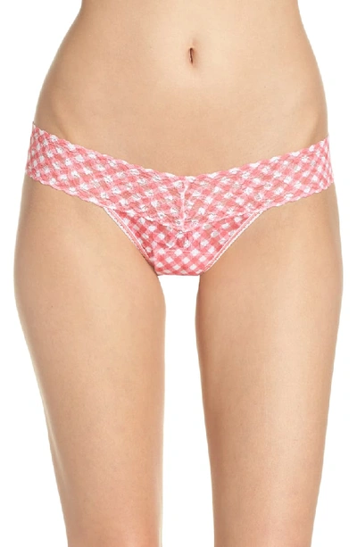 Hanky Panky Do-si-do Gingham Low-rise Lace Thong In Pink Multi