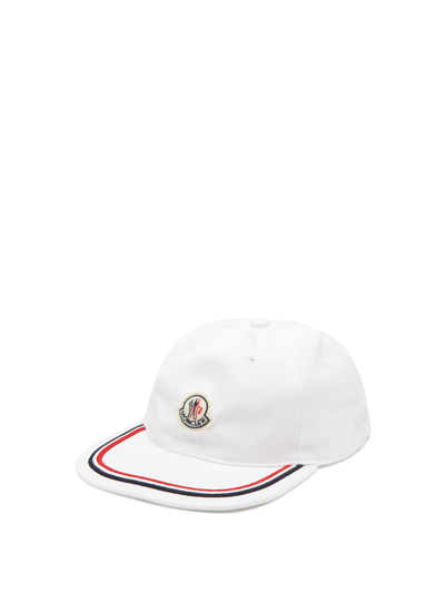 Moncler Tricolour Trim Cotton Baseball Hat In White