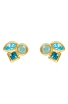 Adore Mini Mixed Crystal Earrings In Green/ Gold