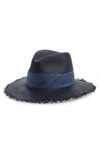 Rag & Bone Frayed Edge Panama Straw Hat In Black Cobalt