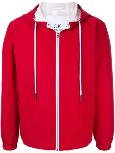 Ck Calvin Klein Contrast Detail Hooded Jacket In Red