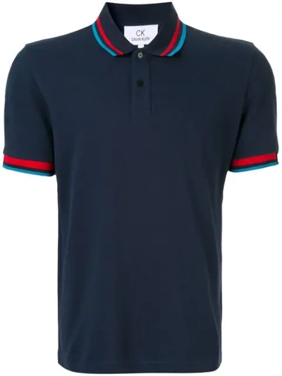 Ck Calvin Klein Stripe Detail Polo Shirt In Blue