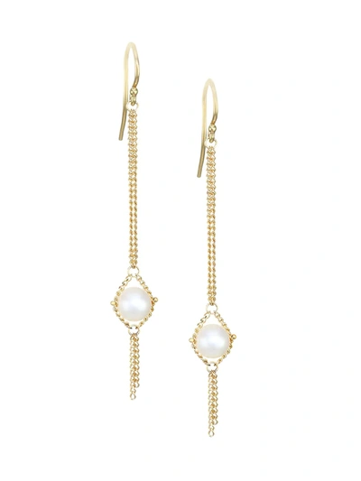 Amali Round 5mm Pearl & 18k Yellow Gold Chain Drop Earrings