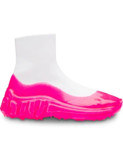 Miu Miu Tech Knit High-top Sneakers In Pink ,white