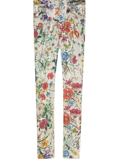 Gucci Super Skinny Pant With Flora Print In White