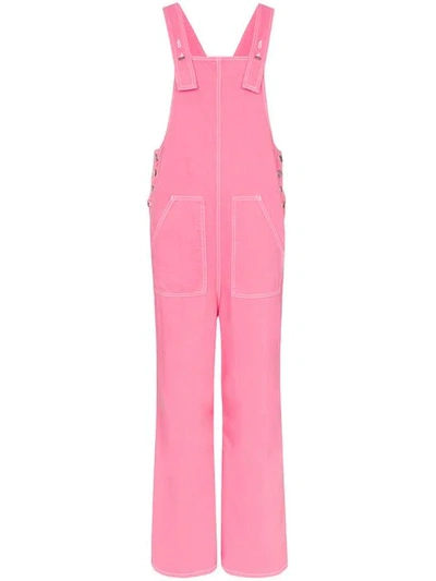 Sjyp Wide Leg Denim Overall In Pink