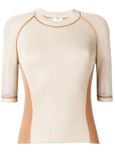 Fendi Contrast Detail Knitted Top In Neutrals