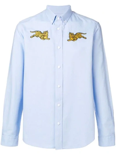 Kenzo Jumping Tiger Button-down Shirt In Blue