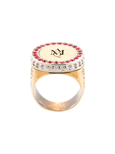 Alexander Mcqueen Logo Embossed Signet Ring In Gold