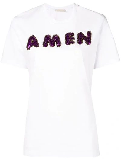 Amen Sequin Embroidered Logo T In White