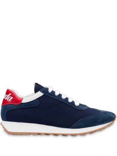 Prada Logo Patch Trainers In Blue