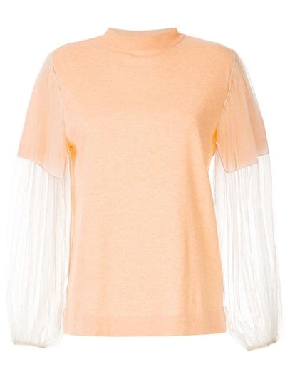 Tu Es Mon Tresor Tulle Sleeve T-shirt In Orange