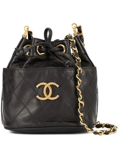 Pre-owned Chanel 1986-1988 Cosmos Line Drawstring Shoulder Bag In Black