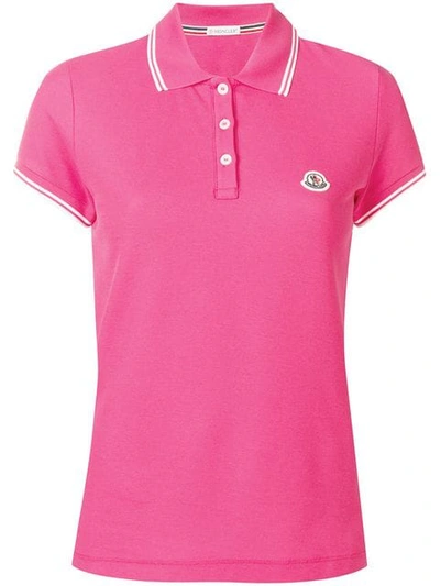 Moncler Stripe Trim Polo Shirt In Pink