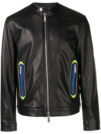 Dsquared2 Biker Details Leather Jacket In Black