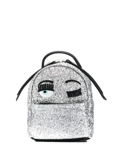 Chiara Ferragni Zaino Mini Glitter Backpack In Silver