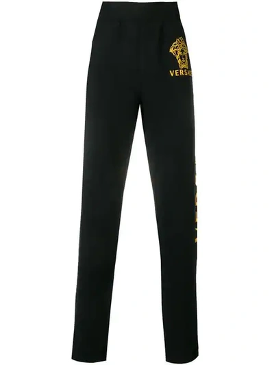Versace Gold-tone Logo Track Pants In Black