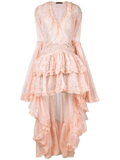 Amen High Low Hem Lace Dress In Pink