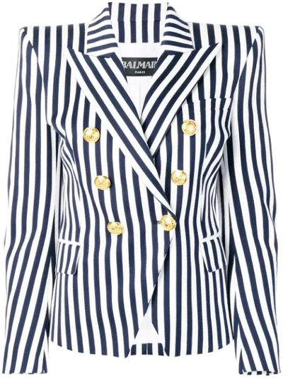 Balmain Striped Double Breasted Blazer - 蓝色 In Blue
