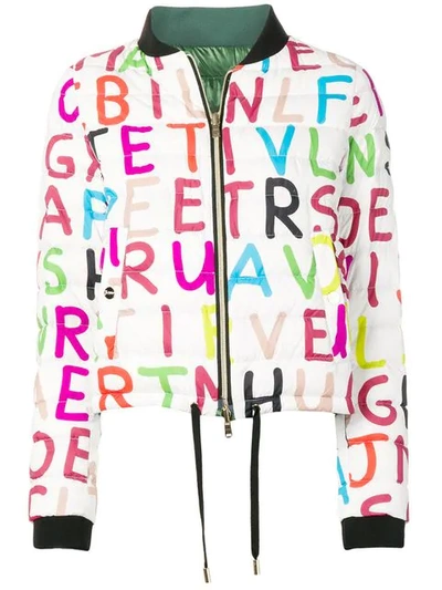 Herno Letters Print Padded Bomber Jacket In White