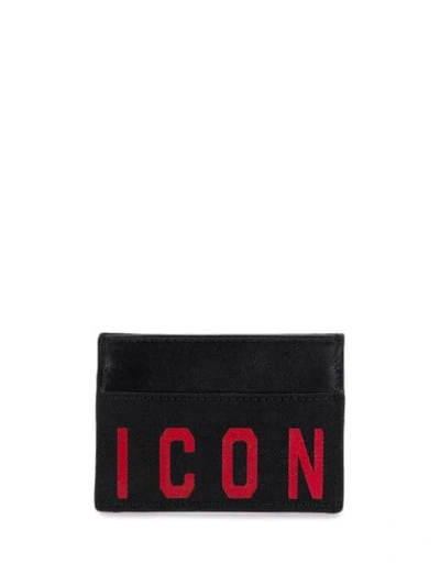 Dsquared2 Icon Printed Waxed Denim Card Holder In Black