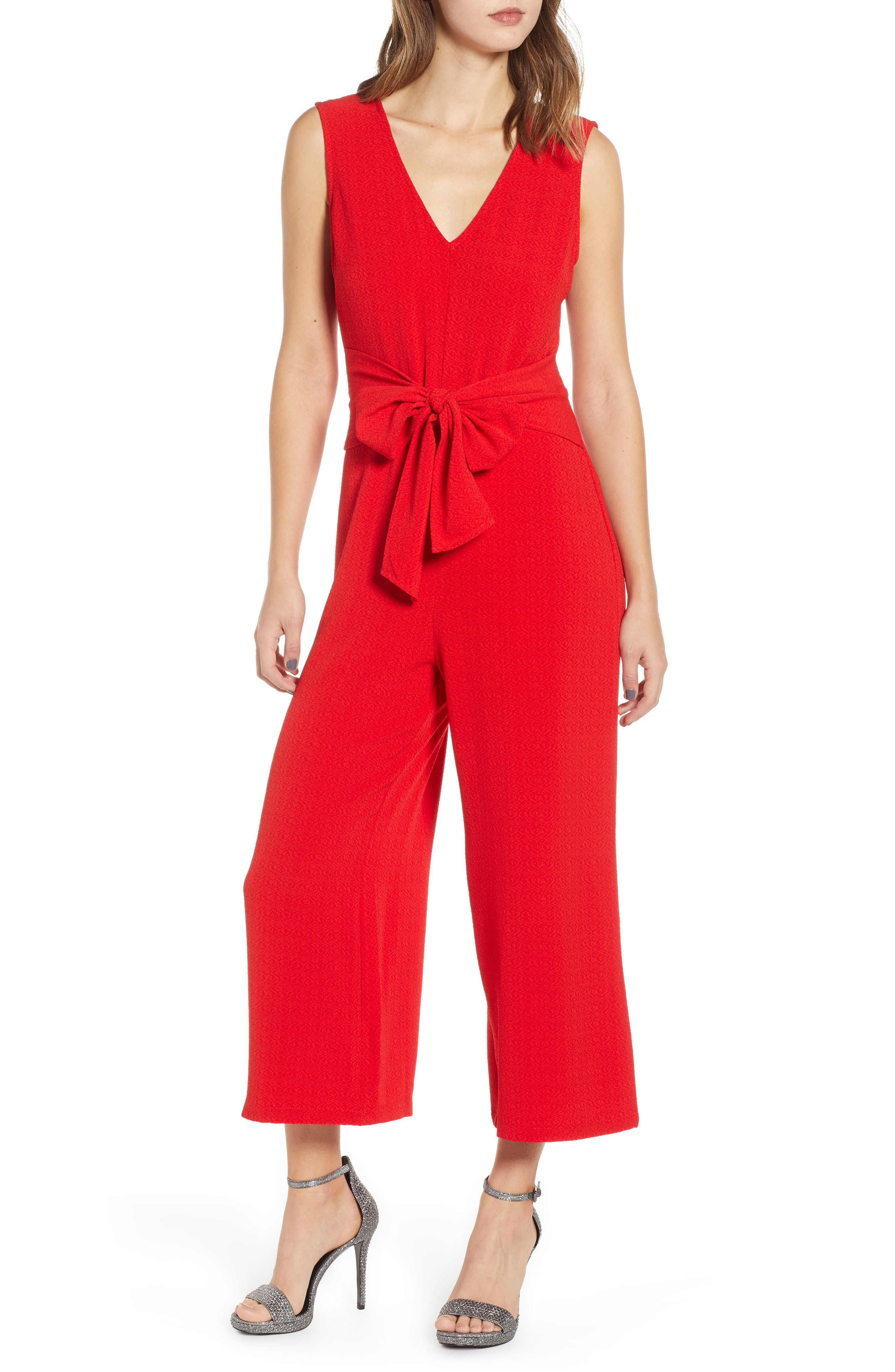 red crop jumpsuit