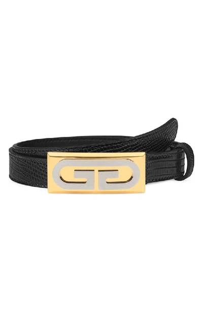 Gucci G-plaque Genuine Lizardskin Skinny Belt In Nero