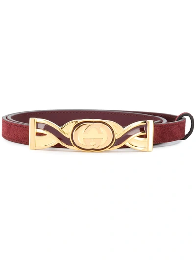 Gucci Interlocking-g Buckle Skinny Suede Belt In Red