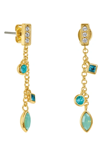 Adore Mixed Crystal Drop Earrings In Green/ Gold