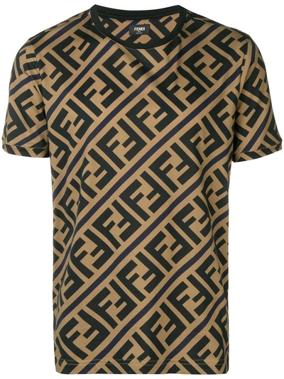 Fendi T-shirt Mit Monogrammmuster In Brown ,black