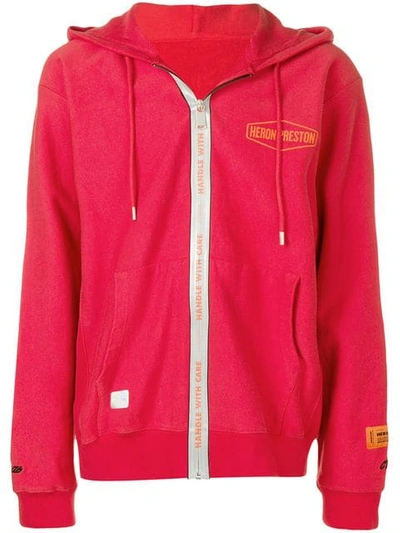 Heron Preston Contrast Trim Logo Hoodie In Red