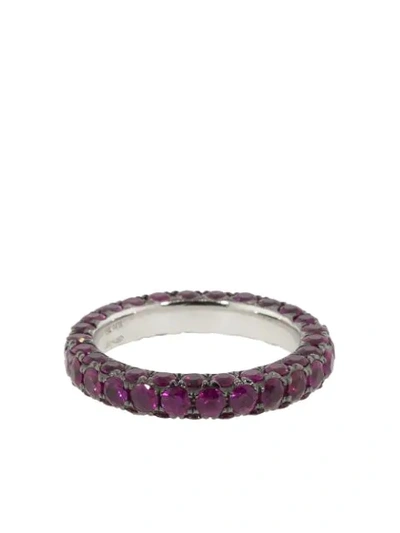 Graziela 18kt Black Gold Ruby Three Sided Band Ring In Silver