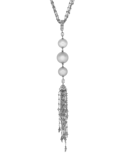 Arunashi Silver South Sea Pearl Tassel Necklace In Whtgold