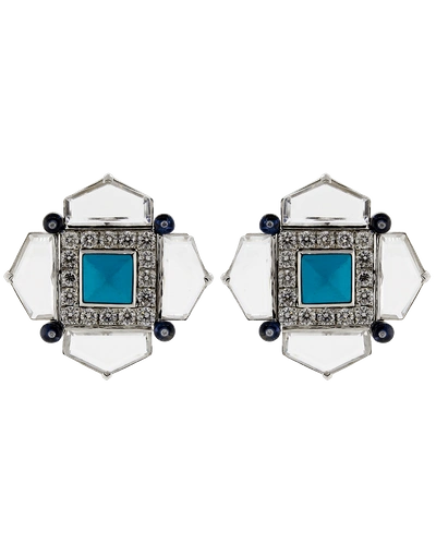 Arunashi Turquoise Sapphire And Diamond Earrings In Whtgold