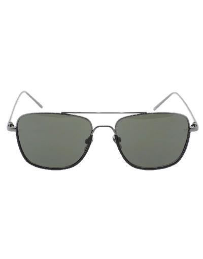 Linda Farrow Aviator Black Leather Sunglasses In Blk-gry
