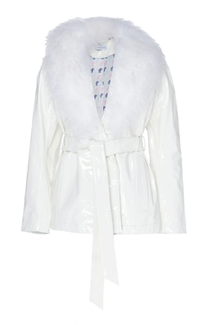 Saks Potts Ritual Gloss Fur-trimmed Patent Leather Jacket In White