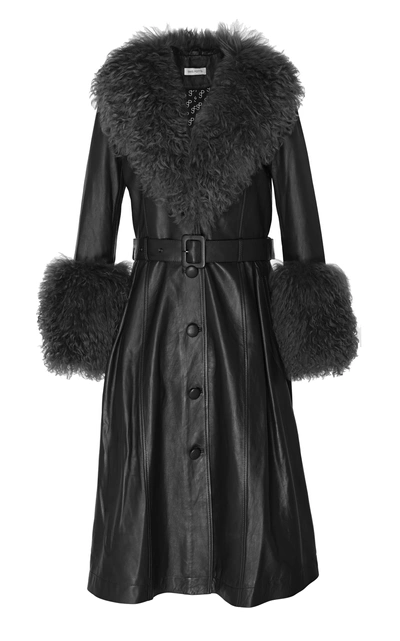 Saks Potts Foxy Shearling-trimmed Leather Coat In Black