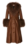 Saks Potts Foxy Shearling-trimmed Leather Coat In Brown