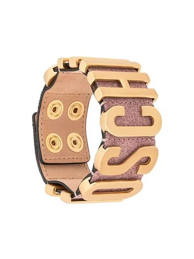Moschino Leather Bracelet With Logo In Pink