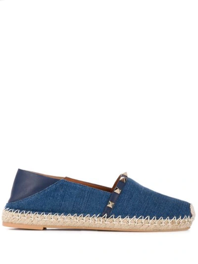 Valentino Garavani Rockstud Denim Espadrilles In Blue