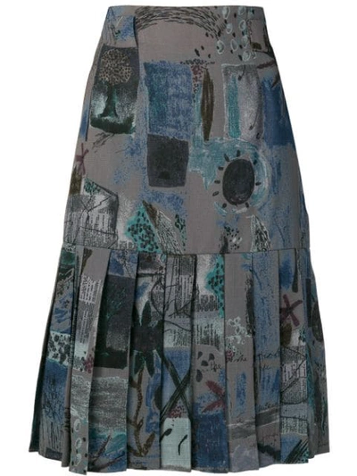 Pre-owned Jean Louis Scherrer Vintage Pleated Hem Skirt In Grey