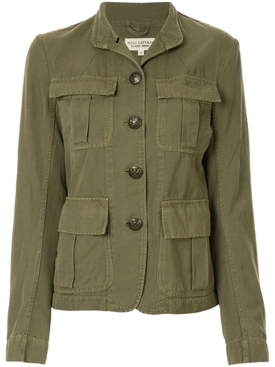 Nili Lotan Cambre Stand-collar Cotton-blend Jacket In Army Green
