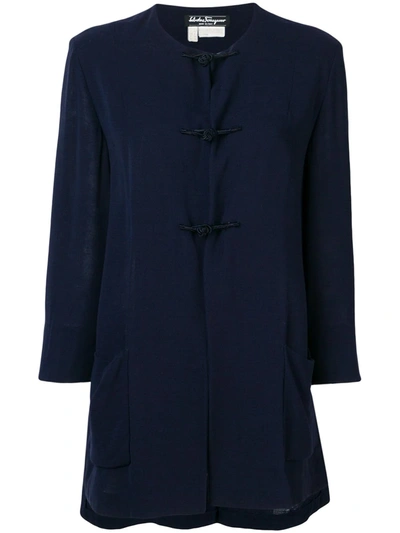 Pre-owned Ferragamo 1970's Collarless Flared Coat In Blue