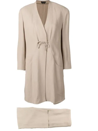 Pre-owned Giorgio Armani 1980's Coat And Trousers Set In Neutrals